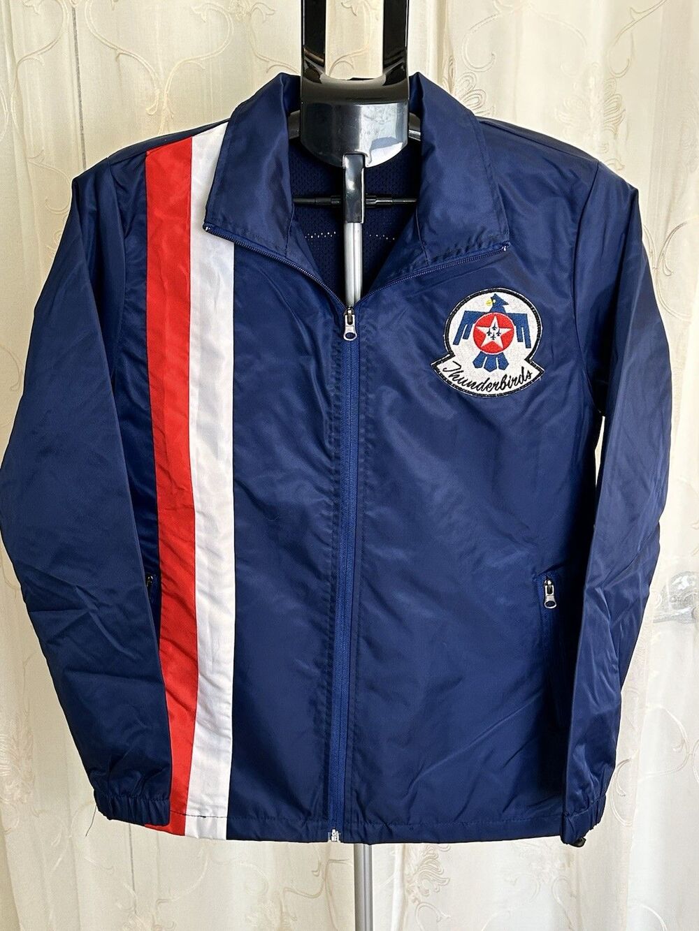 Vintage USAF Thunderbirds Air Show Windbreaker Track Jacket Blue Embroidered Med - Picture 2 of 10